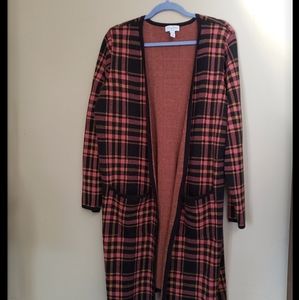 Plaid Jacquard Open Front Cardigan- LARGE